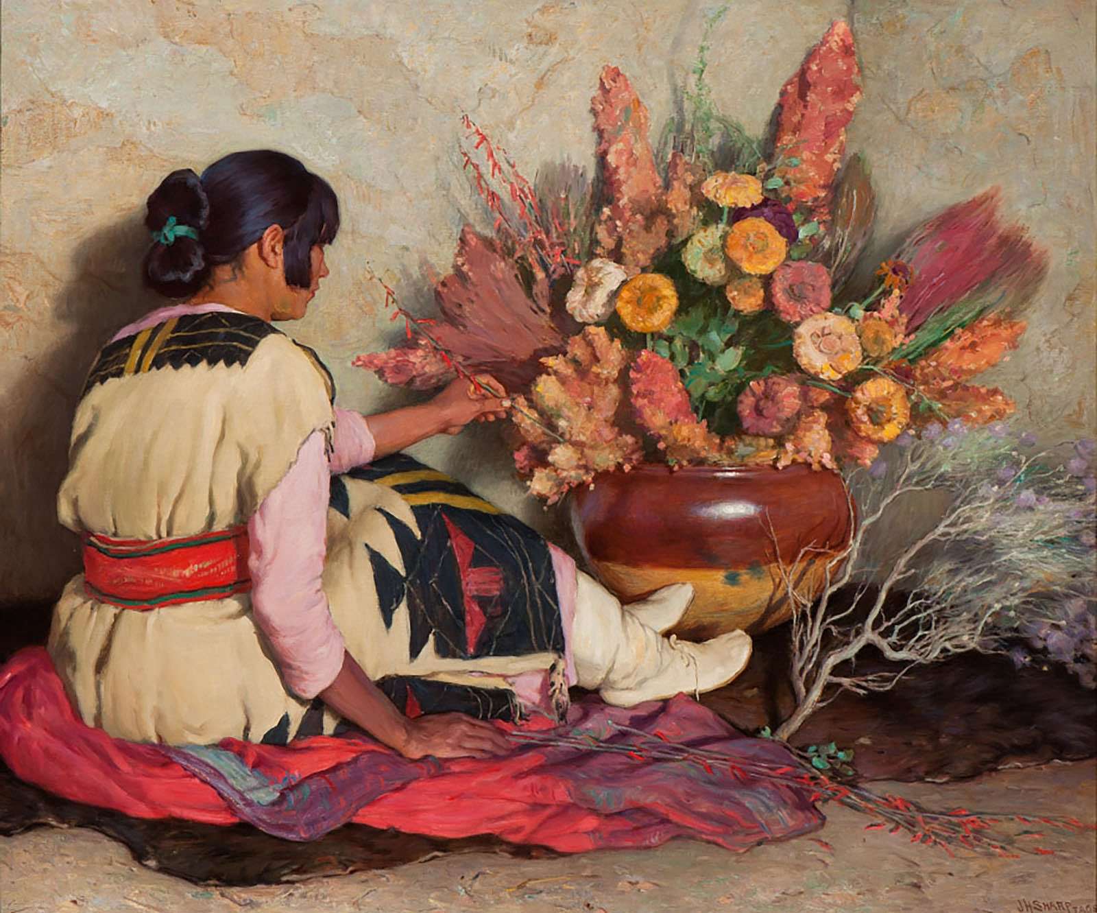 Crucita - A Taos Indian Girl; [Crucita - Taos Indian Girl in Old Hopi Wedding Dress and Dry Flowers]